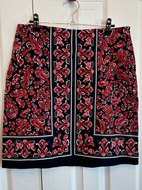 Talbots Navy Red Paisley Mini Skirt 6P Cotton Petite EUC